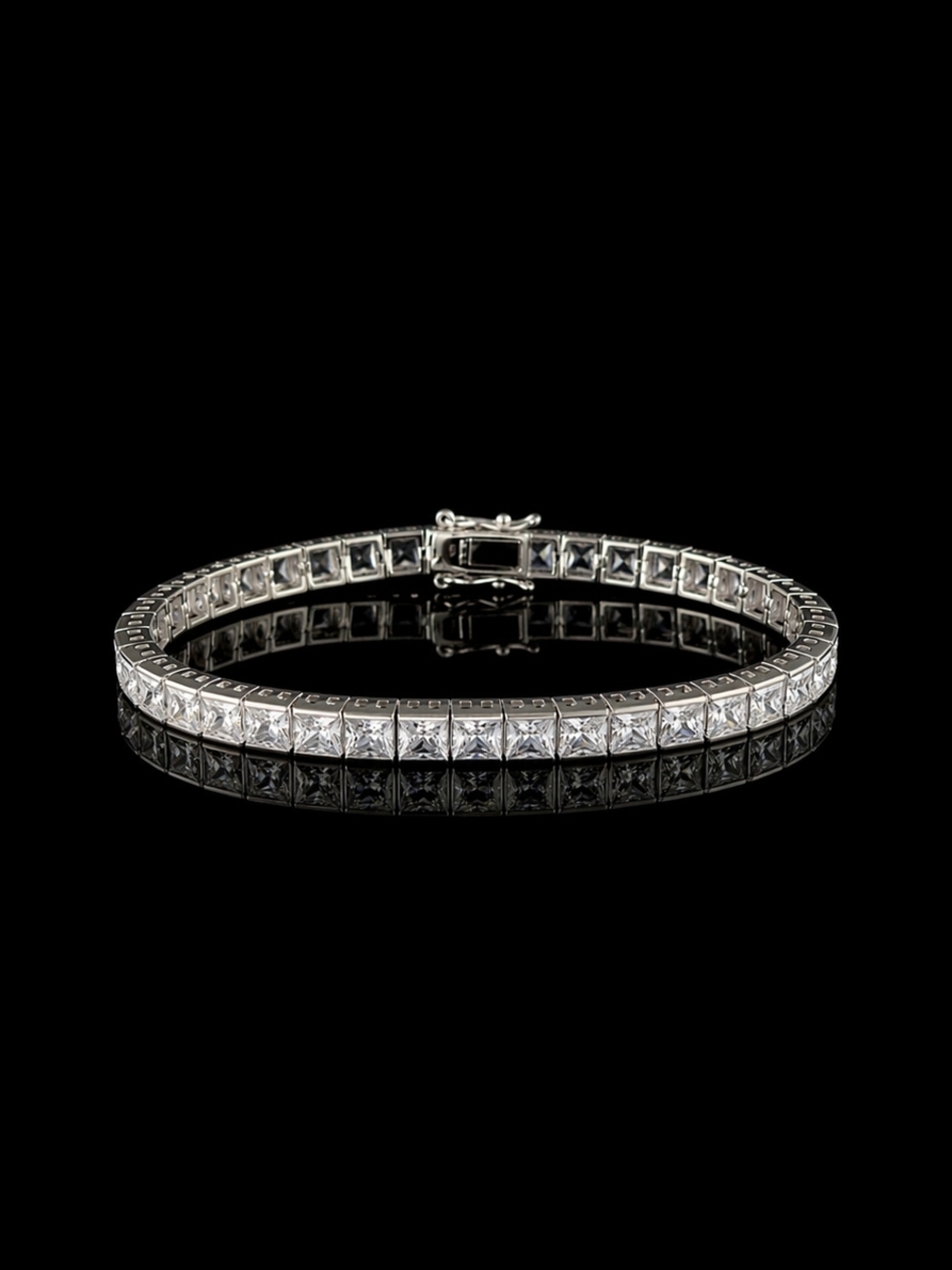 Tennis Bracelet with Princess Cut Simulated Diamonds 7" Sterling Silver 925